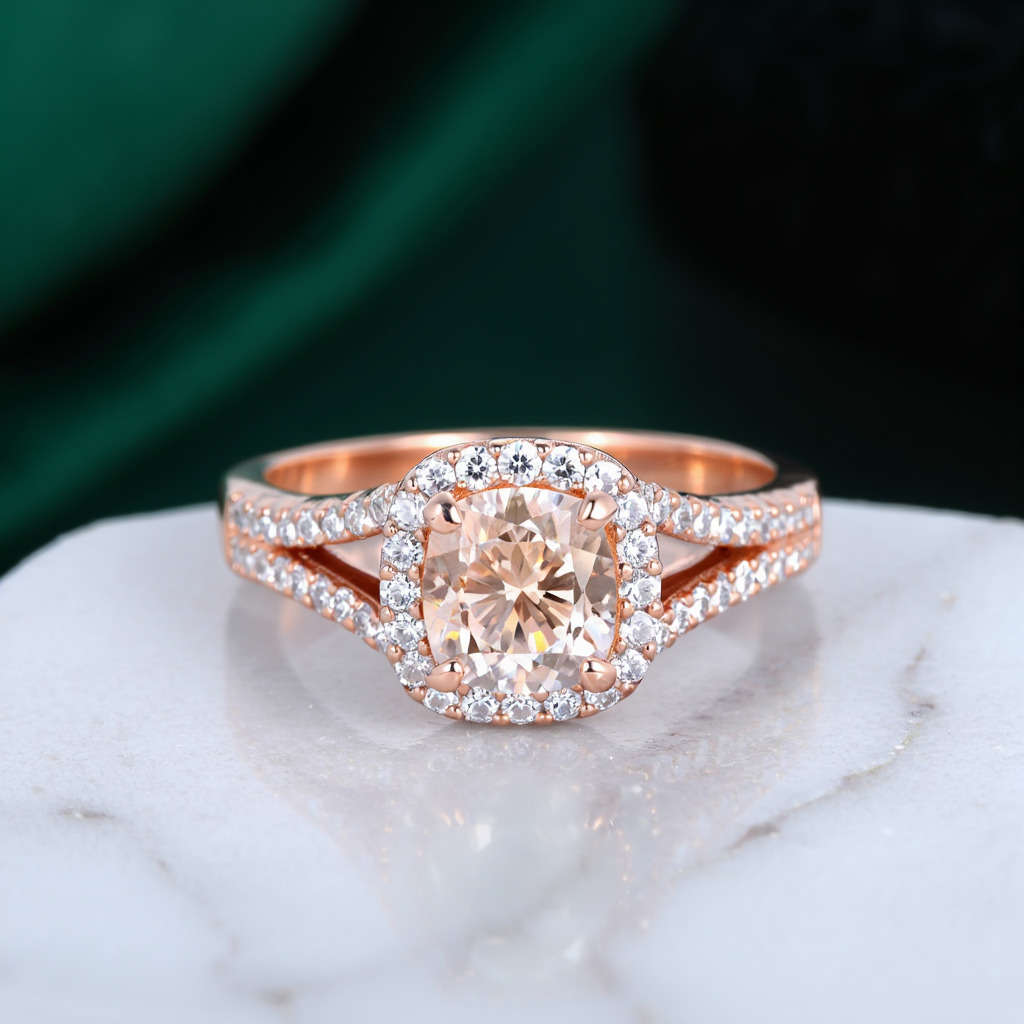 Cushion halo ring front view