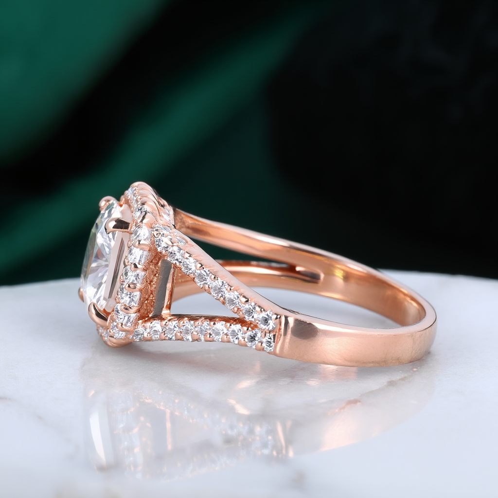 Cushion halo ring side view