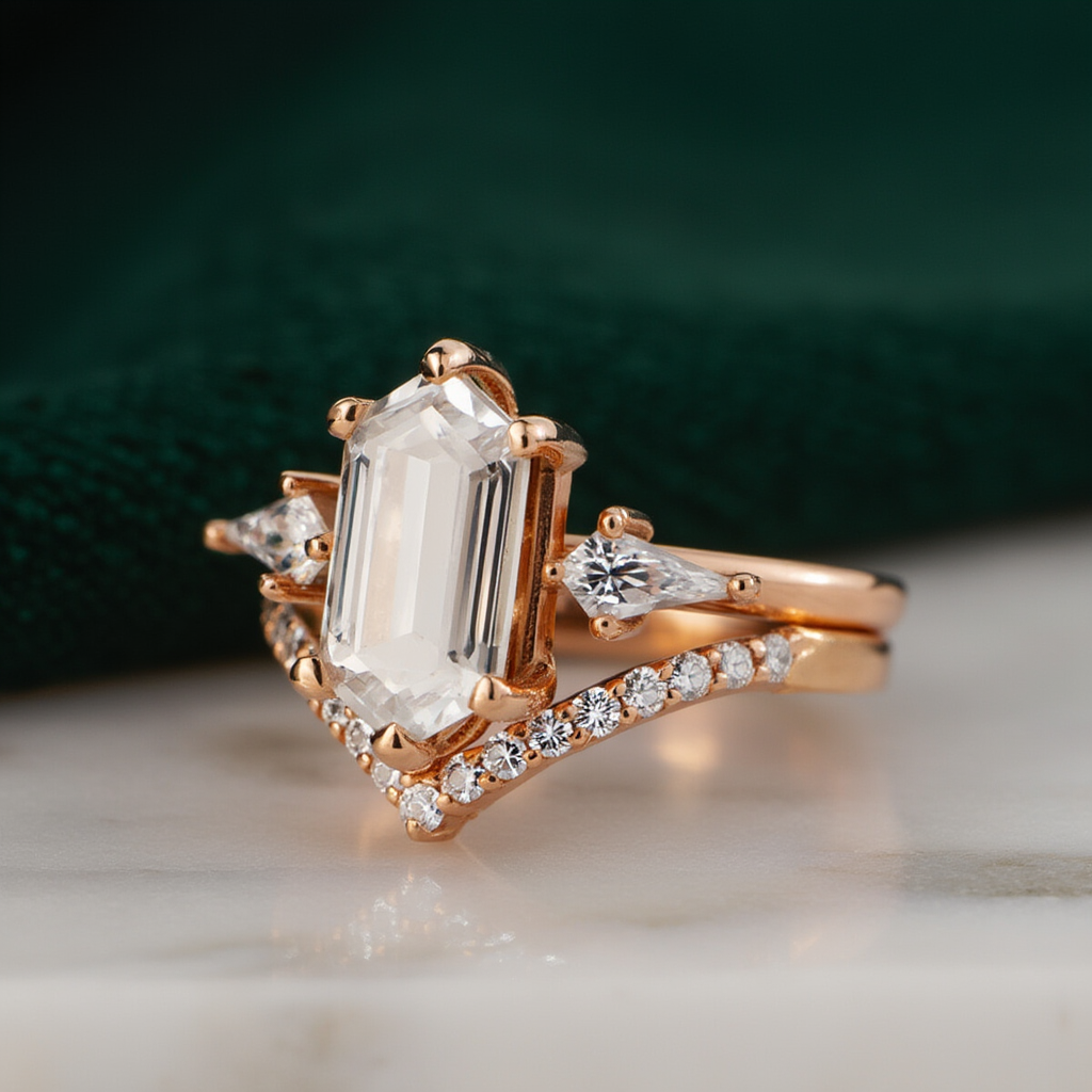 Hexagonal rose gold ring side view