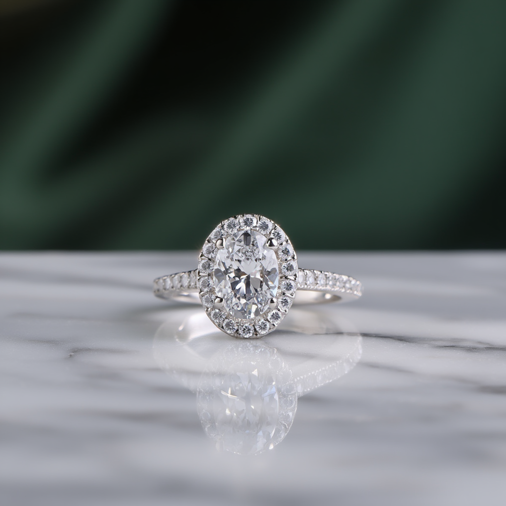 Oval solitaire ring front view