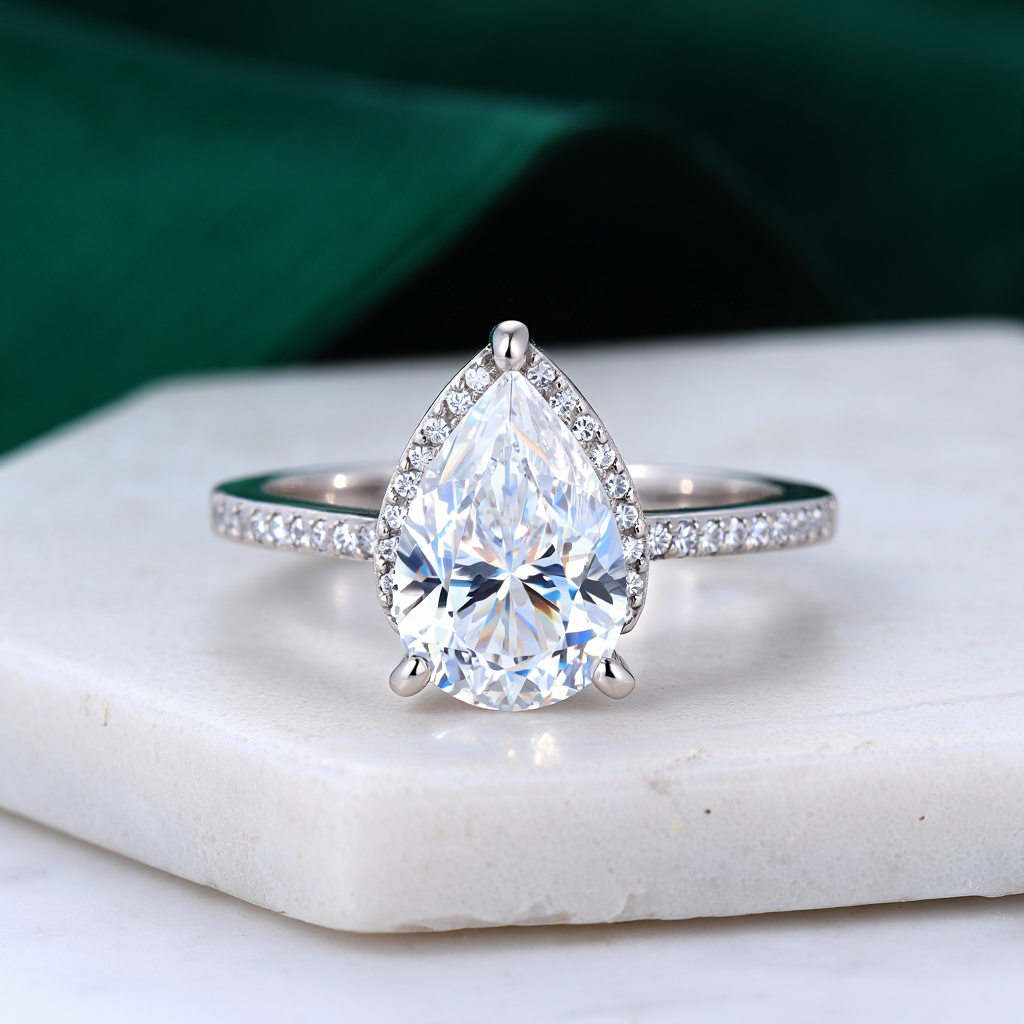 Vintage pear platinum ring front view