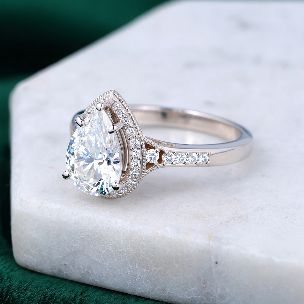 Vintage pear platinum ring side view