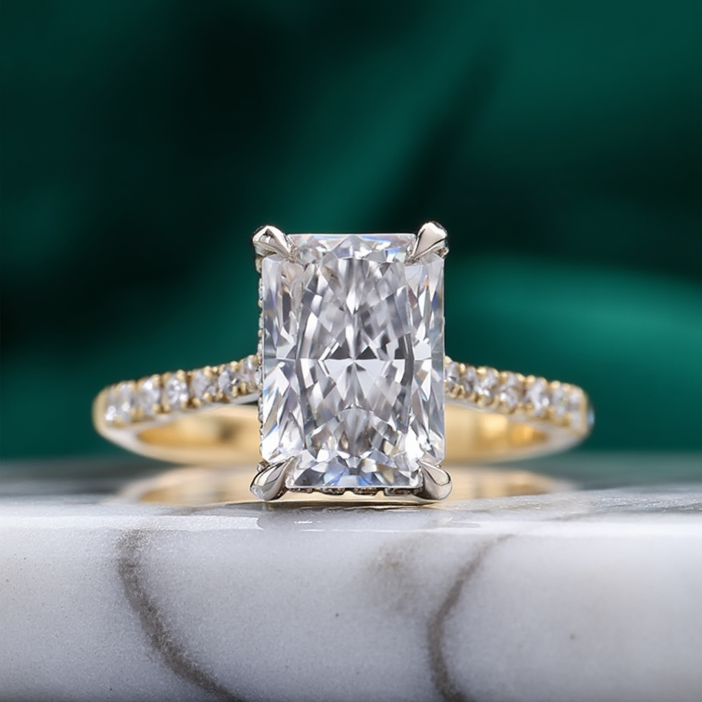 Radiant solitaire yellow gold front view