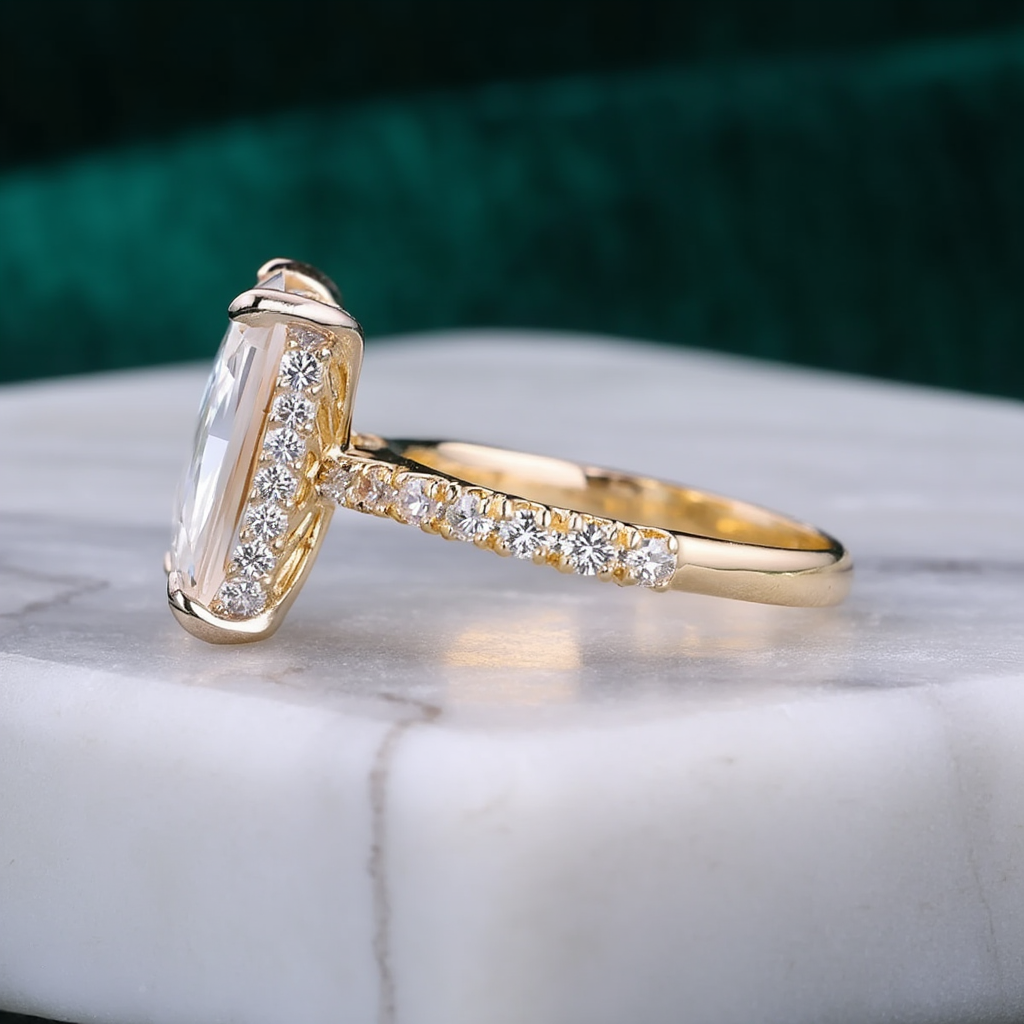 Radiant solitaire yellow gold side view